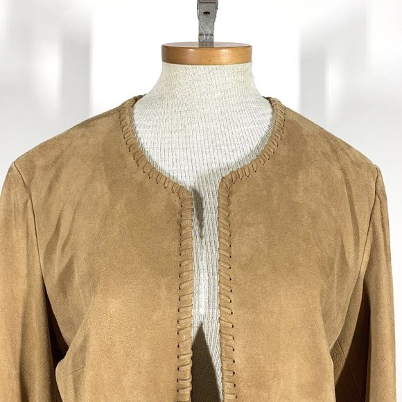 Michael Kors Tan Suede Leather Jacket Women’s Sz L Fringe - Picture 2 of 11